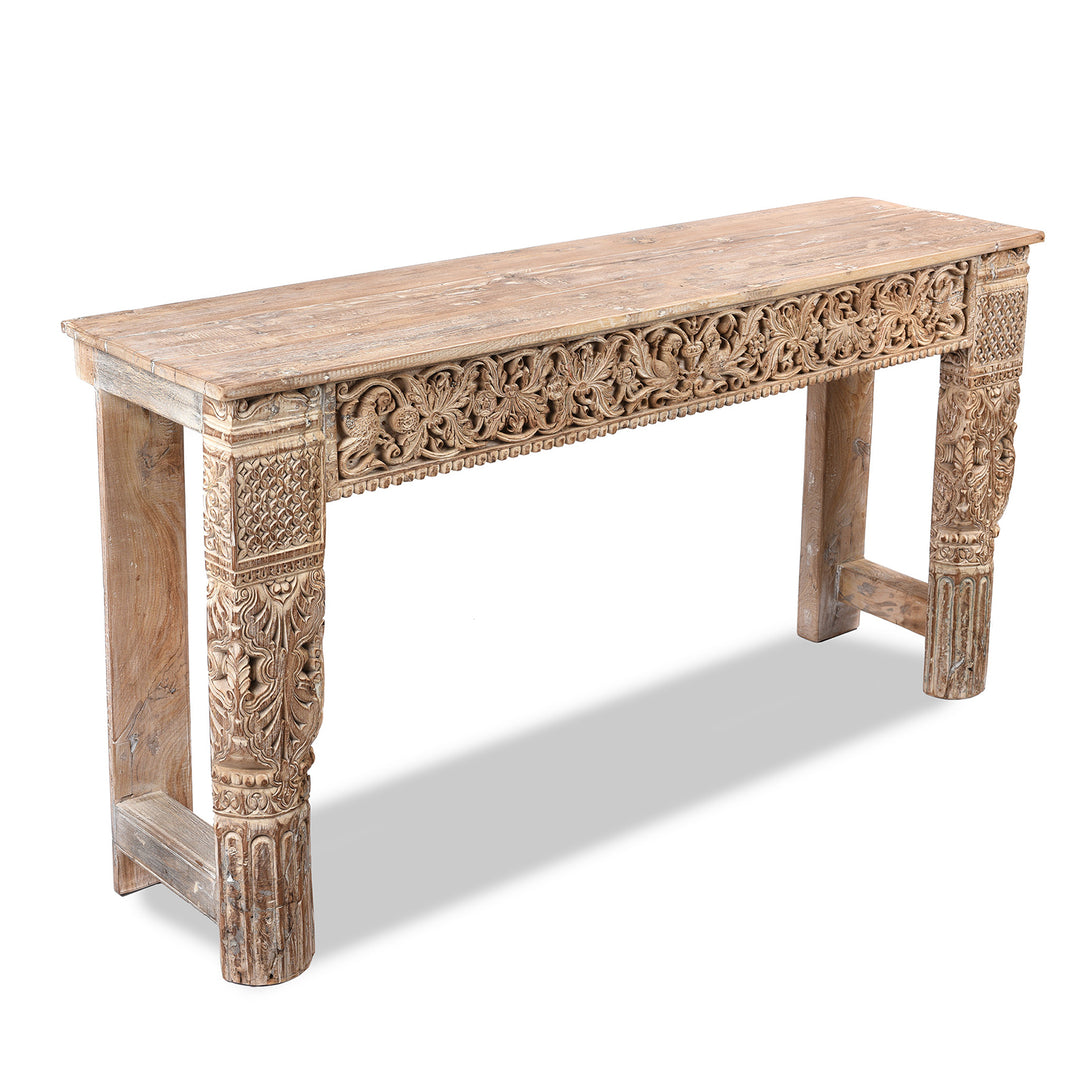 Angled View Of Reclaimed Teakwood Console Table With Painted Finish | Indigo Antiques