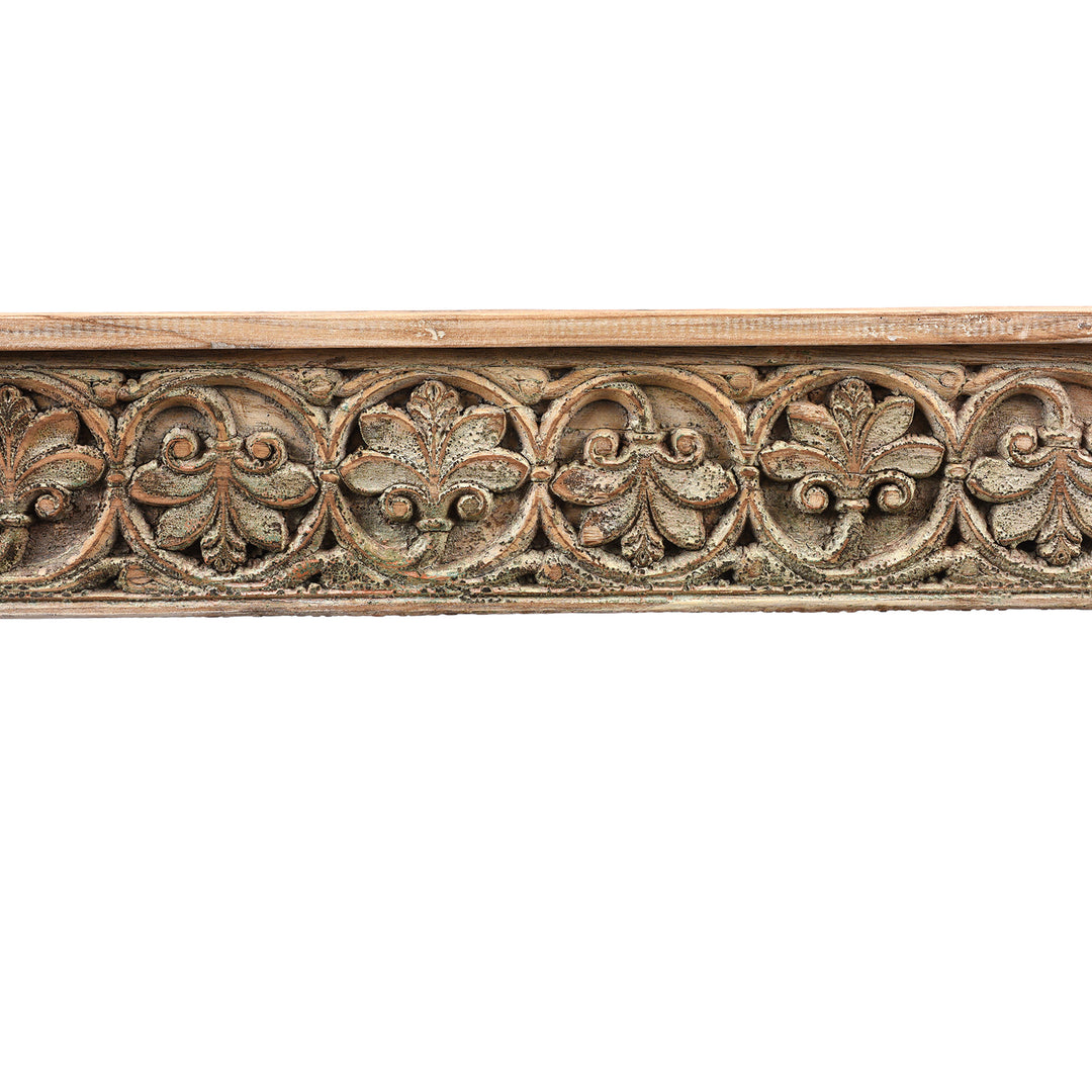 Carving Detail From Console Table Made From Reclaimed Teak | Indigo Antiques