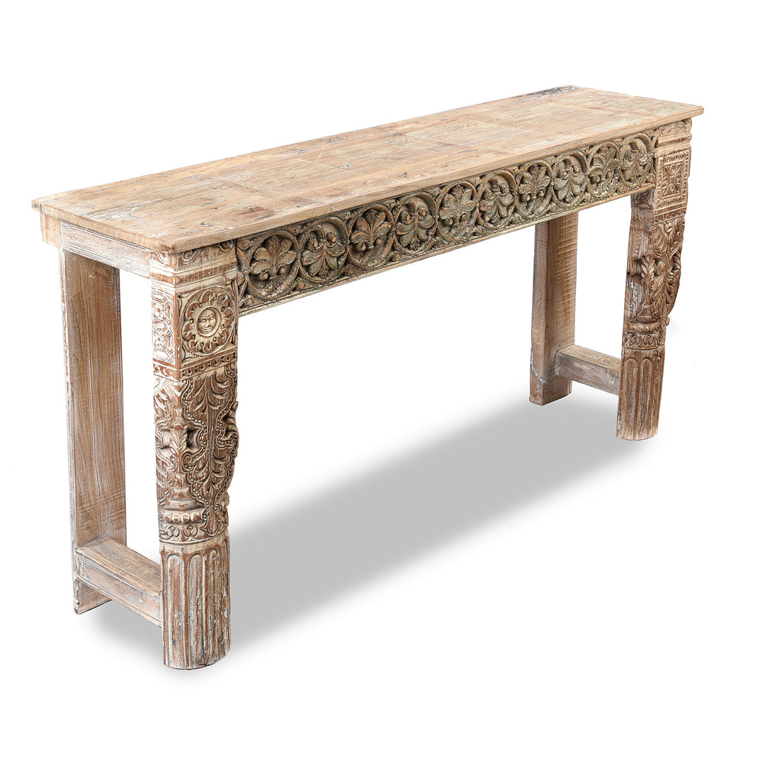 Angled View Of Console Table Made From Reclaimed Teak | Indigo Antiques