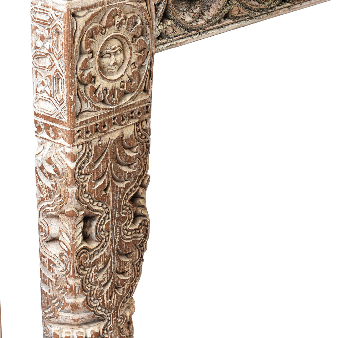 Carving Detail From Console Table Made From Reclaimed Teak | Indigo Antiques