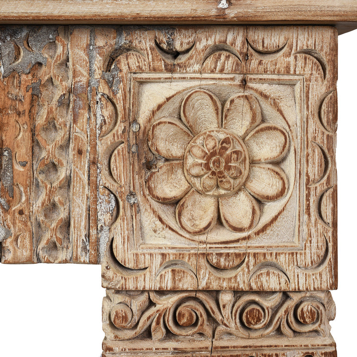 Floral Carving On Reclaimed Teakwood Console Table With Painted Finish | Indigo Antiques
