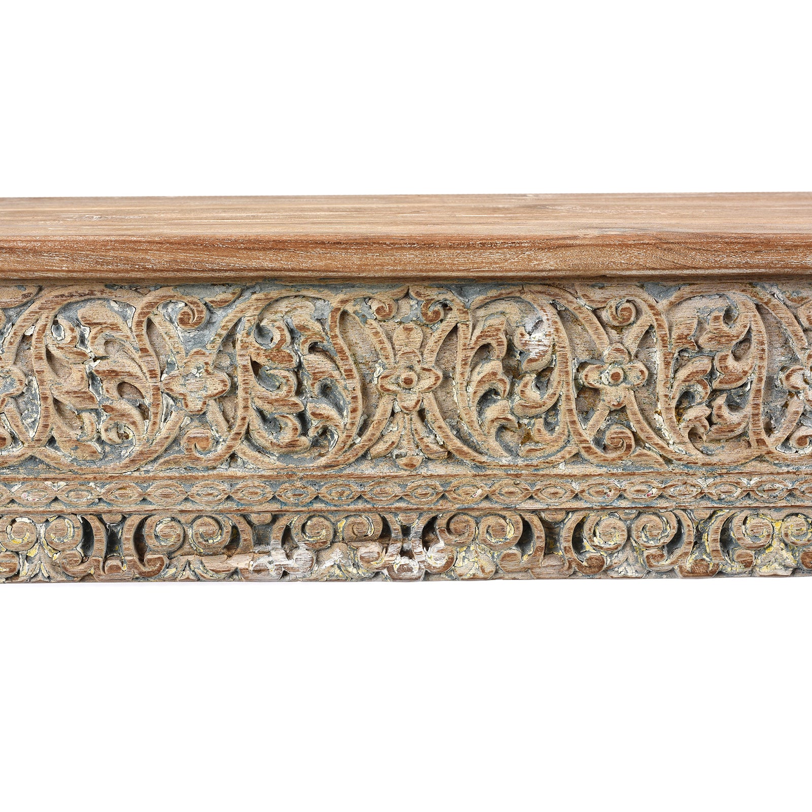 Carving Detail From Painted Reclaimed Teak Console Table | Indigo Antiques