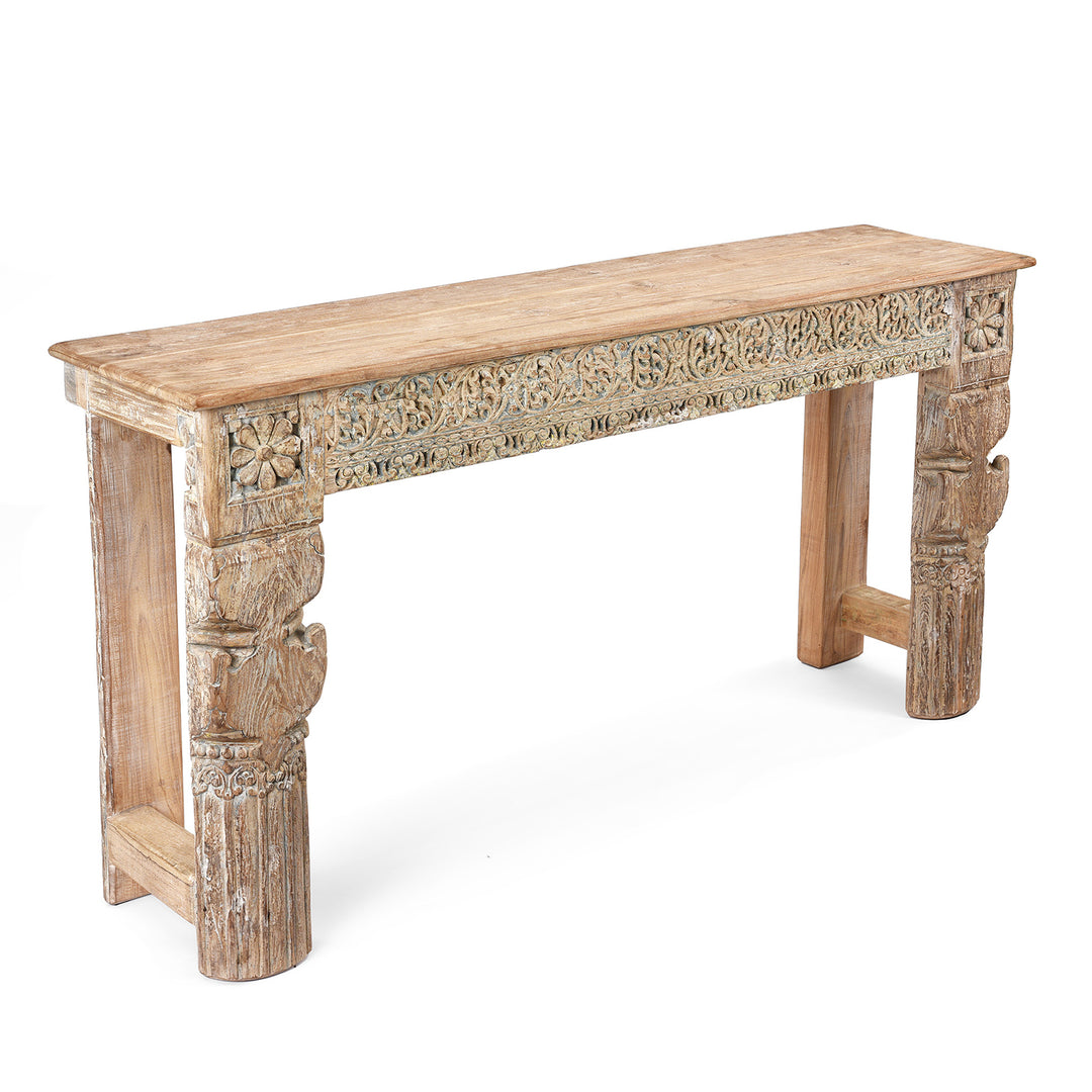 Angled View Of Painted Reclaimed Teak Console Table | Indigo Antiques