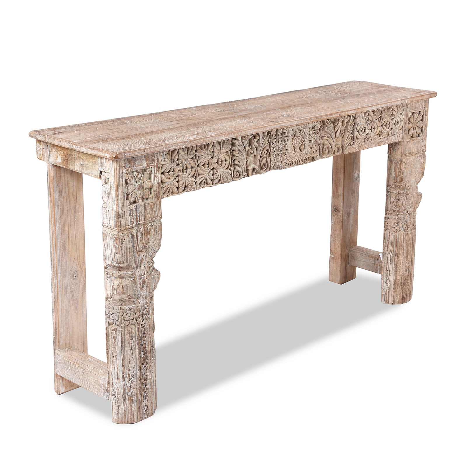 Angled VIew Of Painted Reclaimed Teak Console Table | Indigo Antiques