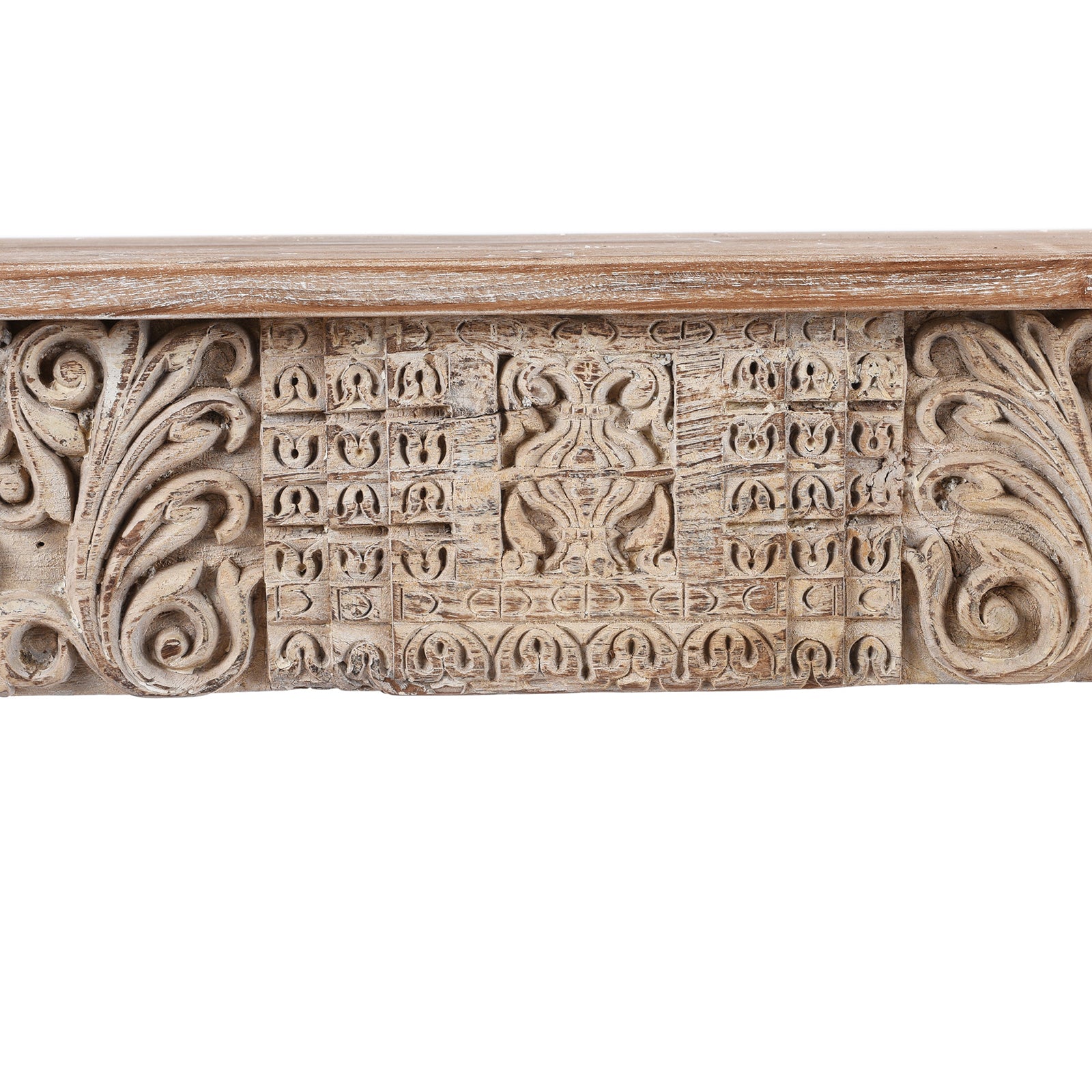 Carving Detail From Central Panel Of Painted Reclaimed Teak Console Table | Indigo Antiques