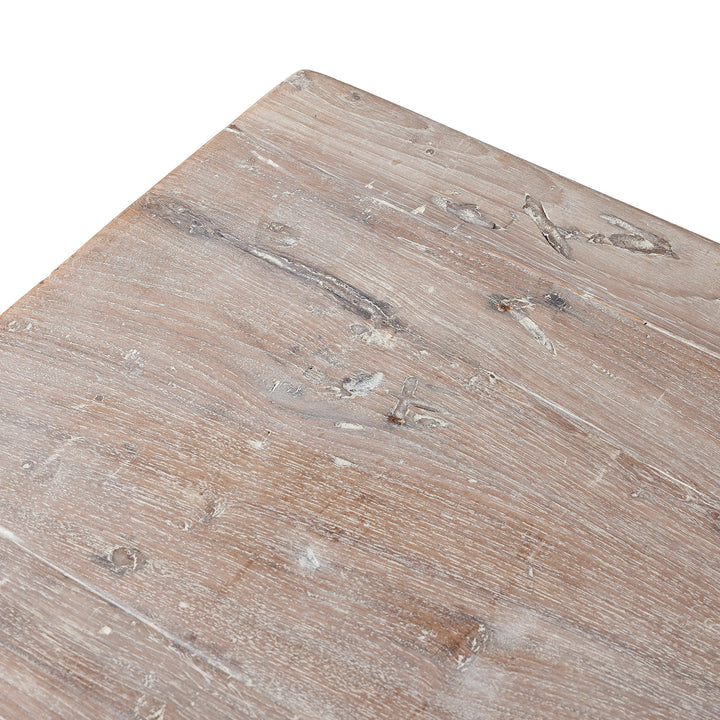 Detail From Surface Of Console Table Made From Reclaimed Teak With Antique Carved Architectural Panels