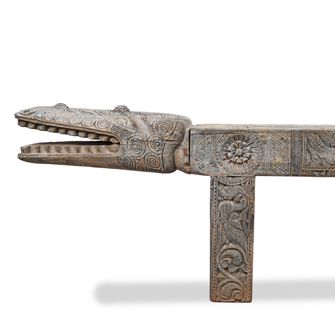 Head Detail From Vintage Crocodile Bench From Kerala | Indigo Antiques