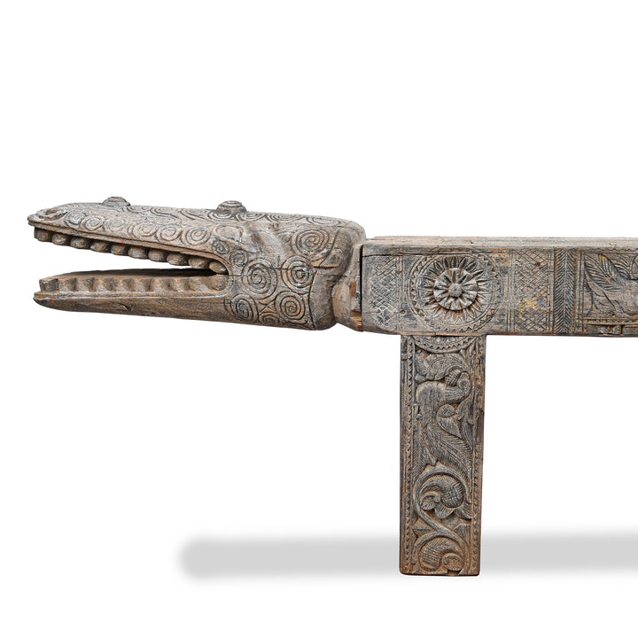 Head Detail From Vintage Crocodile Bench From Kerala | Indigo Antiques
