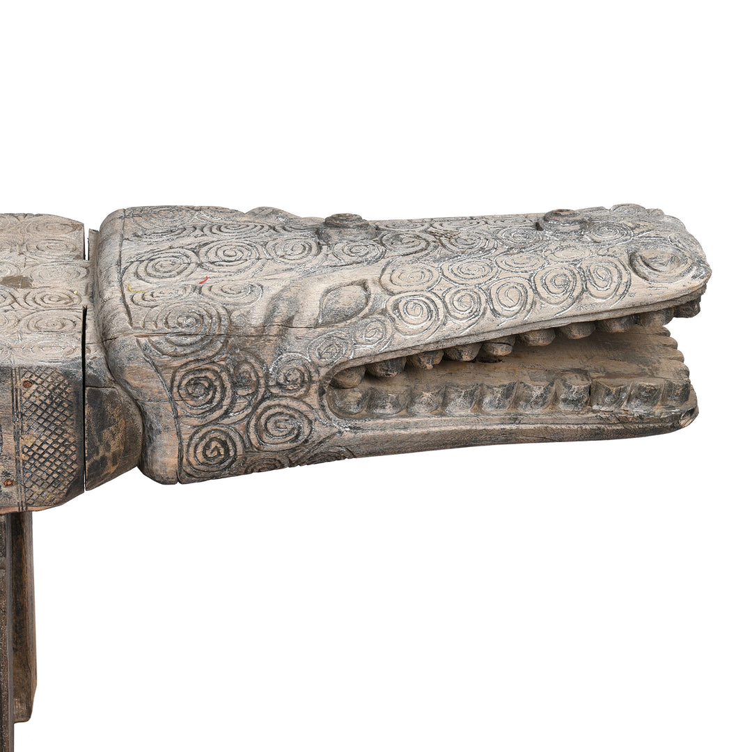 Face Detail From Vintage Crocodile Bench From Kerala | Indigo Antiques
