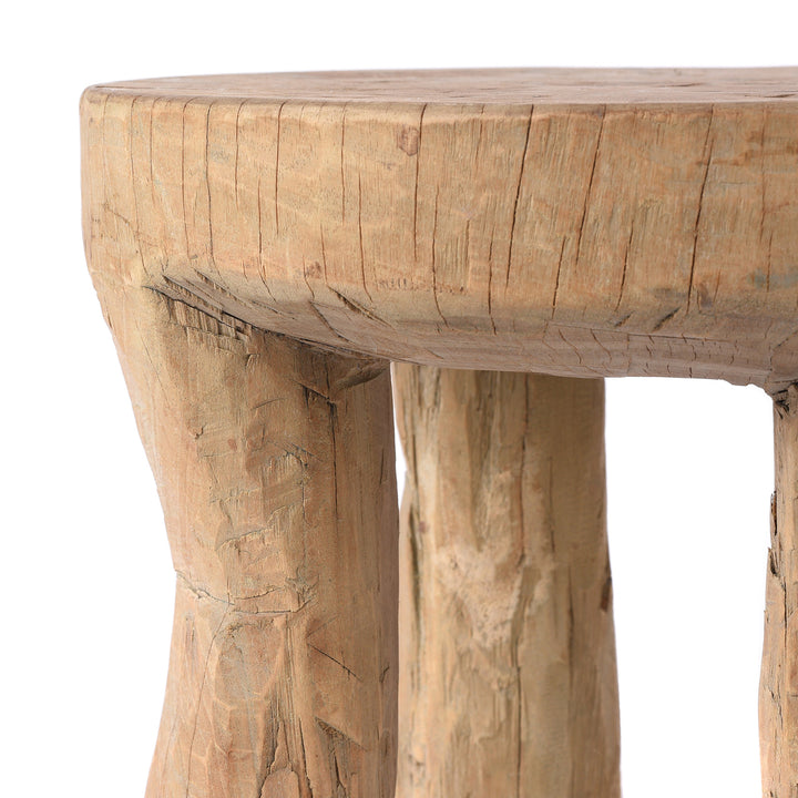 Corner Detail From Vintage Neem Wood Stool From Himachal Pradesh | Indigo Antiques