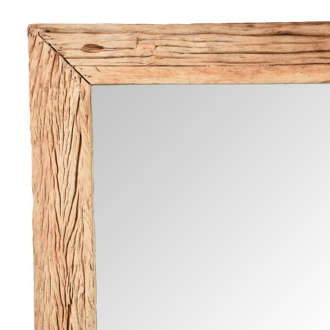 Corner Detail From Bleached Acacia Rustic Mirror From Rajasthan | Indigo Antiques