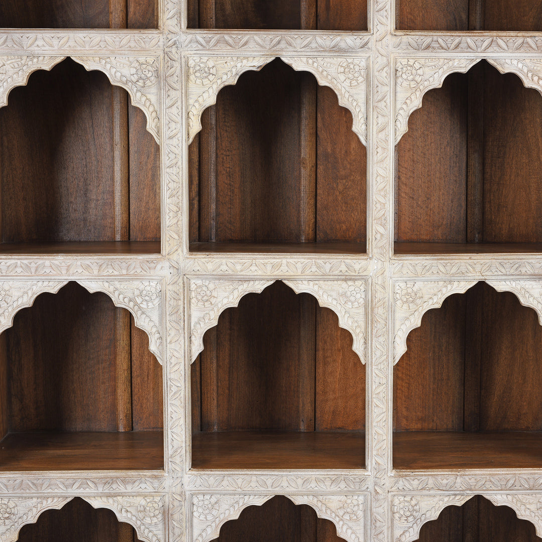 Detail From Limed Mango Wood Display Shelf From Rajasthan | Indigo Antiques