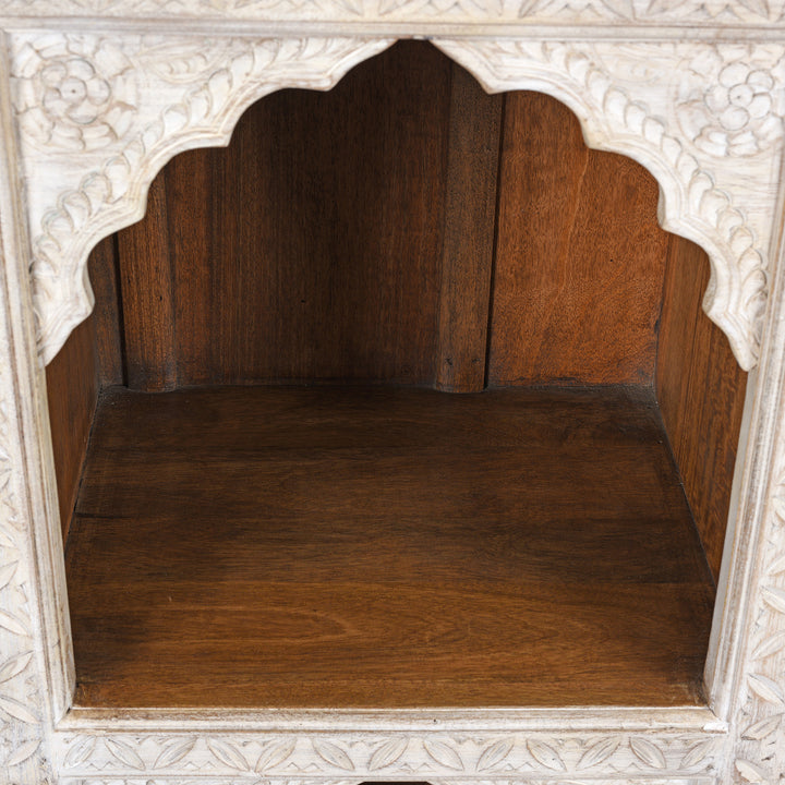 Interior Of Limed Mango Wood Display Shelf From Rajasthan | Indigo Antiques