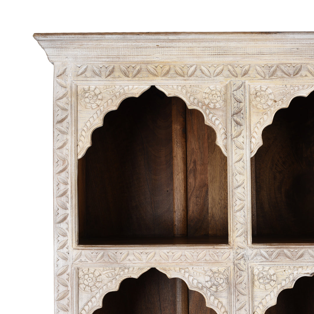 Corner Detail From Limed Mango Wood Display Shelf From Rajasthan | Indigo Antiques