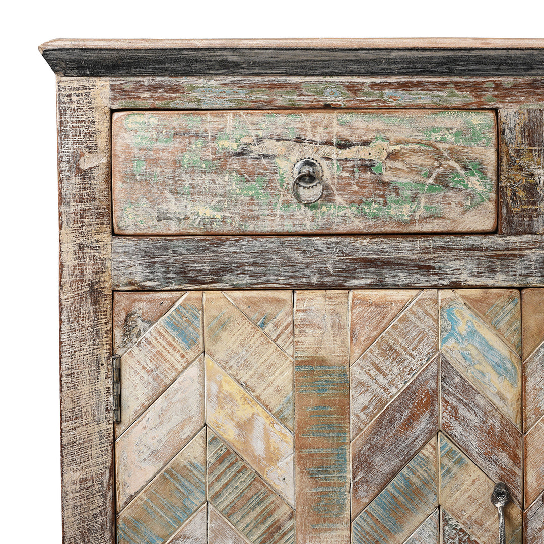 Corner Detail From 4 Door Sideboard Made From Reclaimed Teak | Indigo Antiques