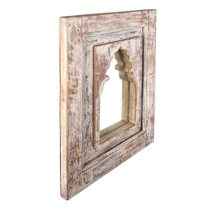 Angled View Of Painted Mihrab Mirror Made From Old Teak Panel | Indigo Antiques