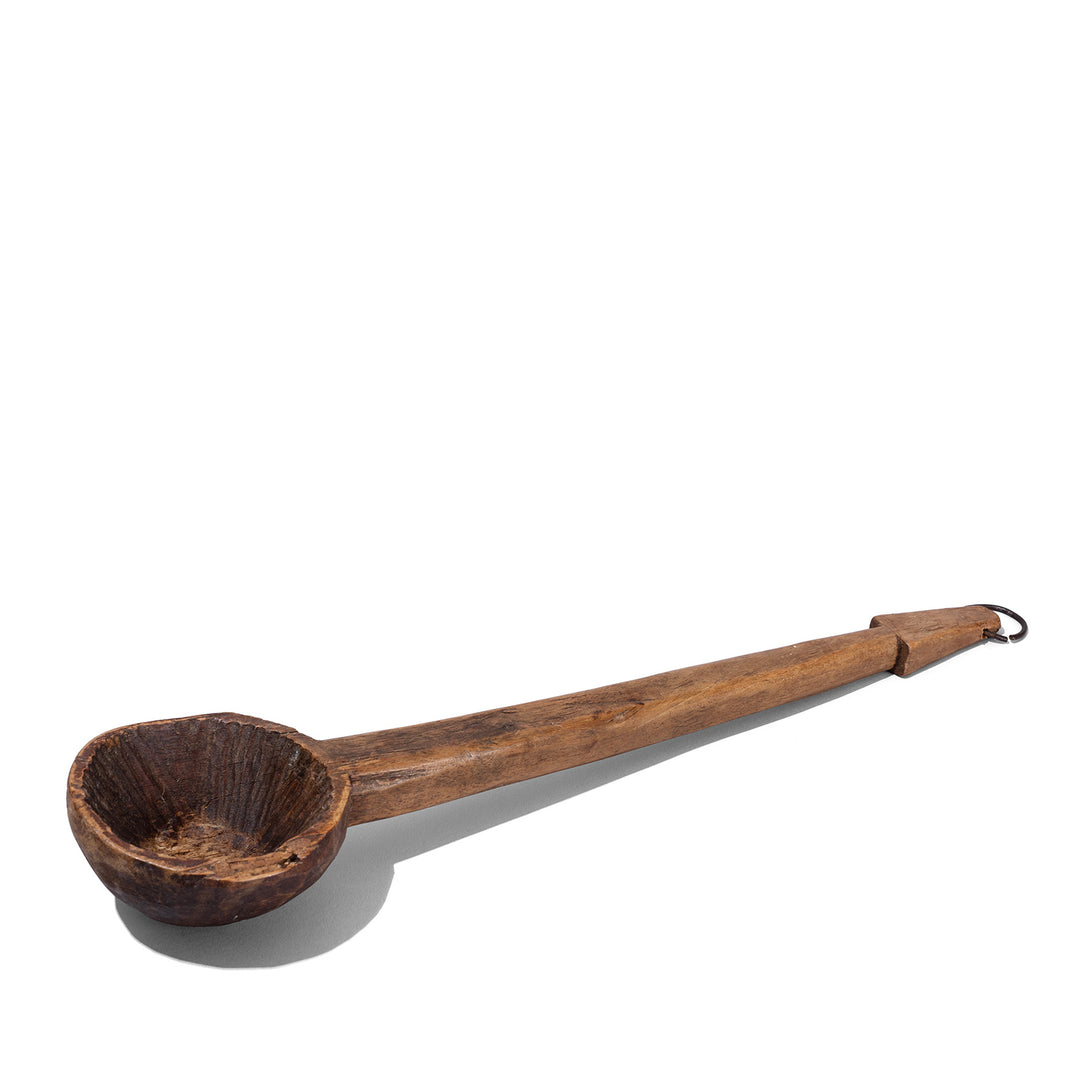 Antique Wooden Spoon From Banswara Rajasthan With Aged Patina And Hand Carved Details