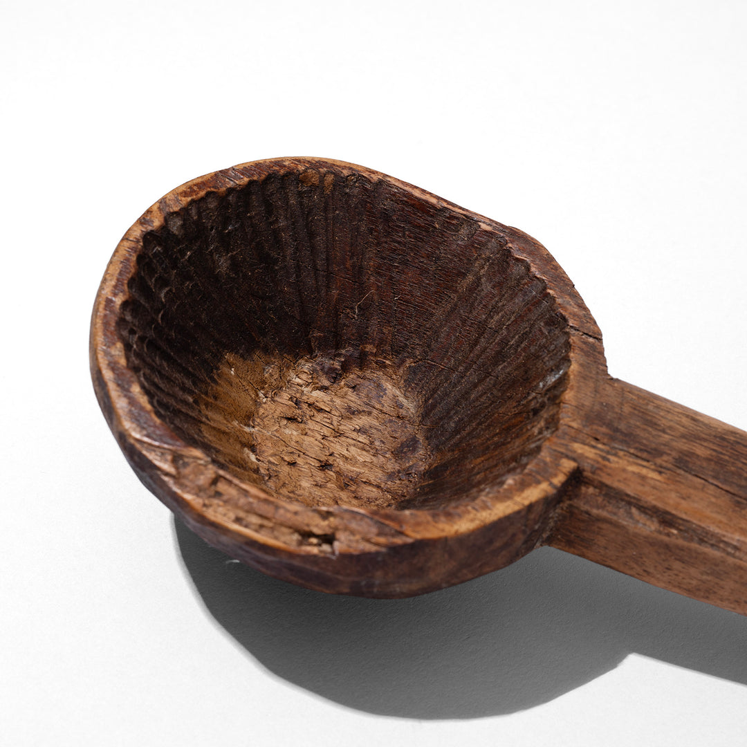 Antique Wooden Spoon From Banswara Rajasthan With Aged Patina And Hand Carved Details