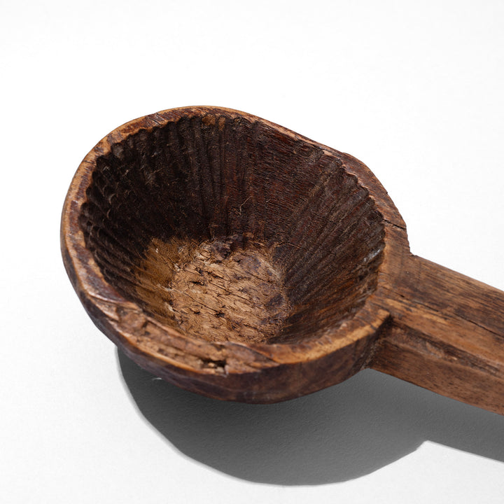 Antique Wooden Spoon From Banswara Rajasthan With Aged Patina And Hand Carved Details