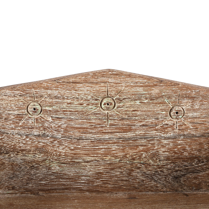 Detail From Carving Of Vintage Bleached Decorative Teak Singhasan From Rajasthan - Ca 1950's | indigo Antiques