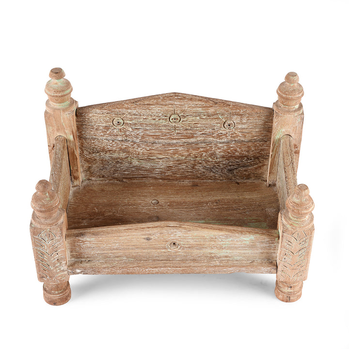 Top Down View Of Vintage Bleached Decorative Teak Singhasan From Rajasthan - Ca 1950's | indigo Antiques