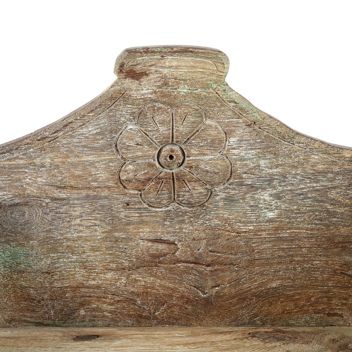 Carving Detail From Vintage Bleached Decorative Teak Singhasan From Rajasthan - Ca 1950's | indigo Antiques