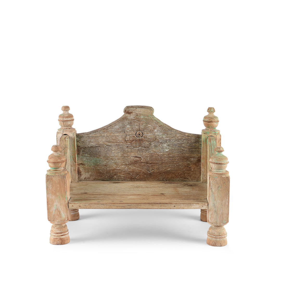 Vintage Bleached Decorative Teak Singhasan From Rajasthan - Ca 1950's | indigo Antiques