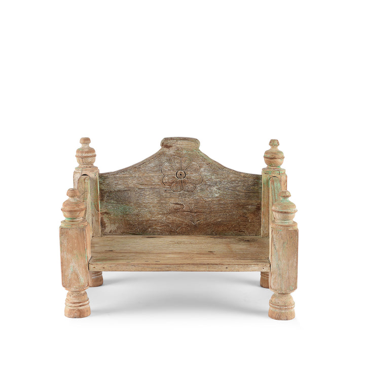 Vintage Bleached Decorative Teak Singhasan From Rajasthan - Ca 1950's | indigo Antiques