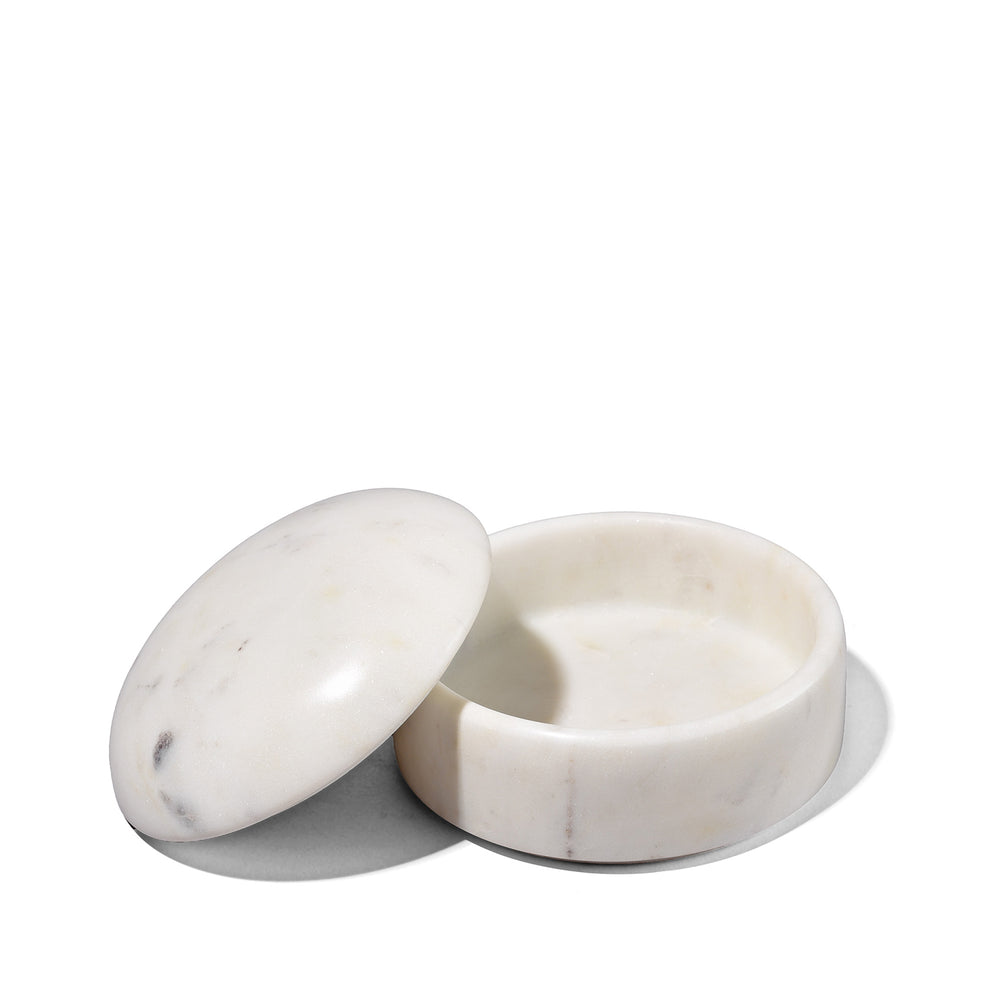 Lid Off View Of White Marble Pot With Lid - From Rajasthan | Indigo Antiques