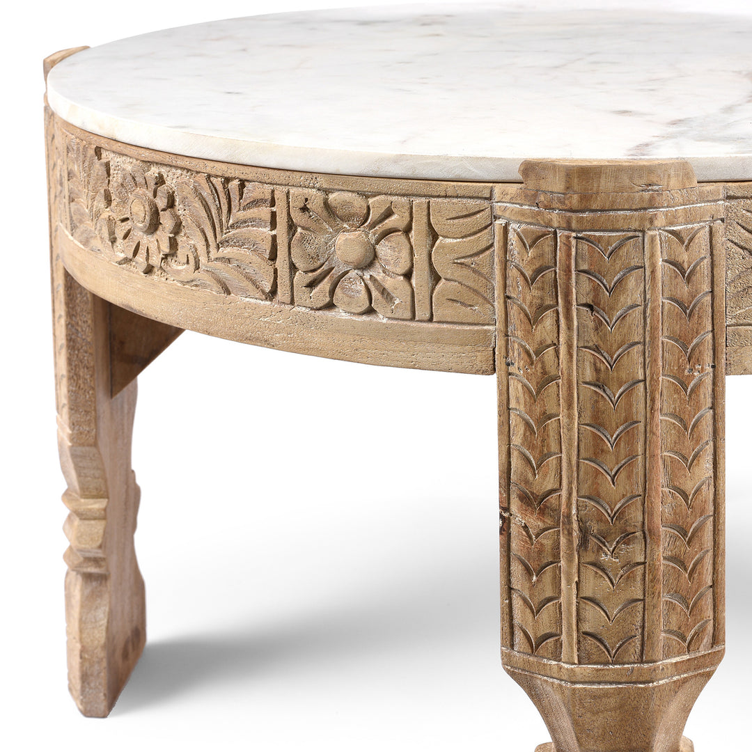 Detail From Mango Wood Chukki Rice Mill From Rajasthan With Marble Top | Indigo Antiques