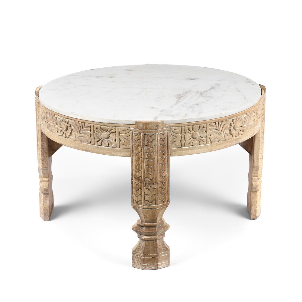 Mango Wood Chukki Rice Mill From Rajasthan With Marble Top | Indigo Antiques