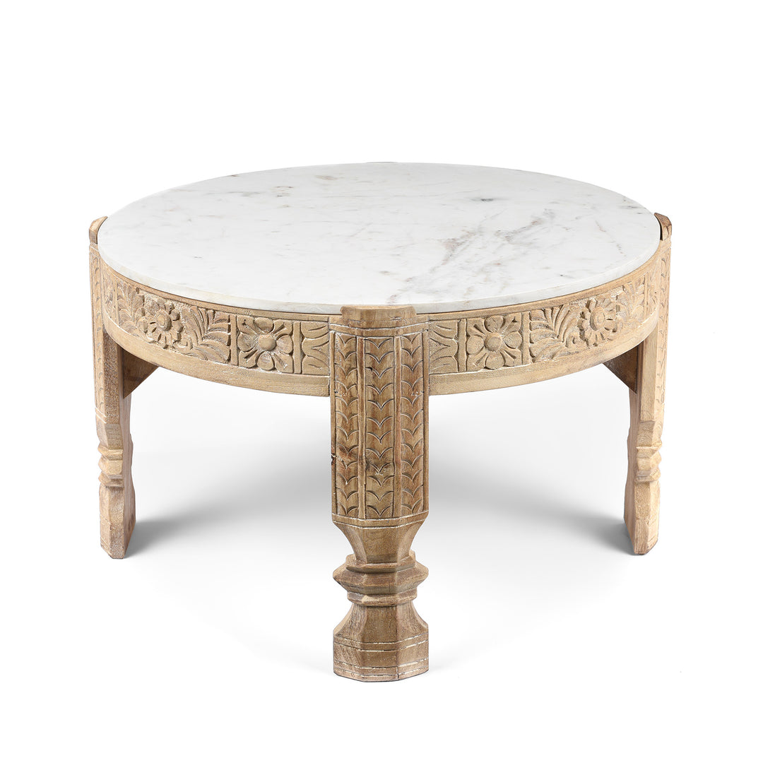 Mango Wood Chukki Rice Mill From Rajasthan With Marble Top | Indigo Antiques