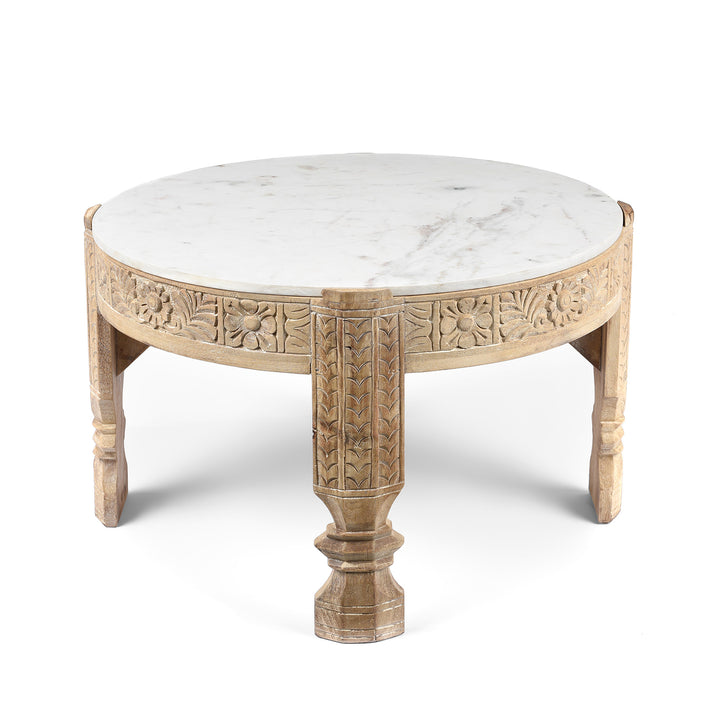 Mango Wood Chukki Rice Mill From Rajasthan With Marble Top | Indigo Antiques