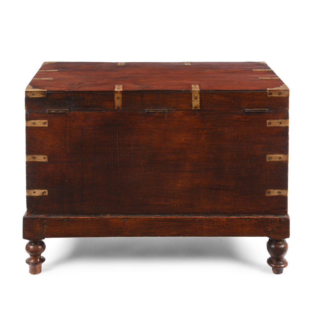 Back Of Antique Brass Bound Teak Military Chest | Indigo Antiques