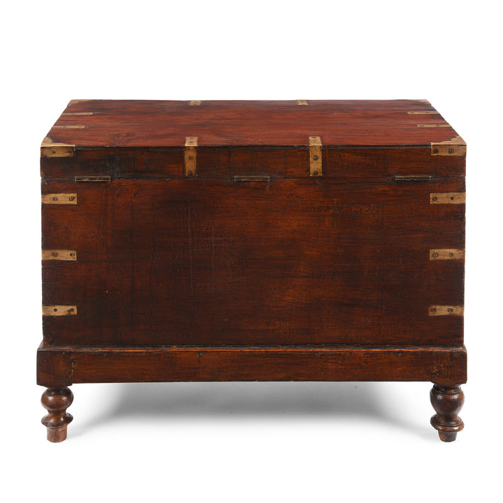 Back Of Antique Brass Bound Teak Military Chest | Indigo Antiques