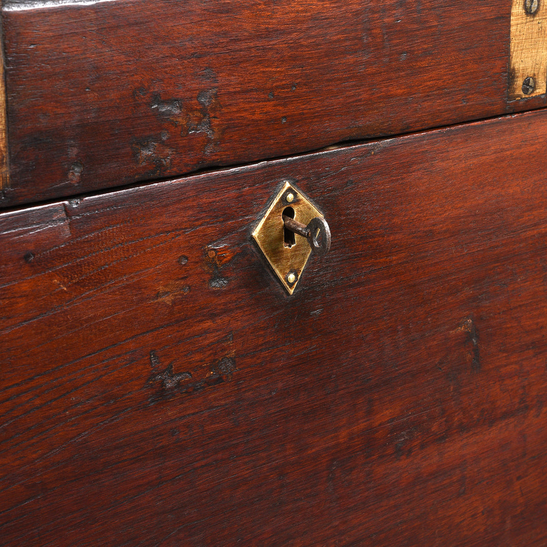 Key Detail From Antique Brass Bound Jackfruit Military Chest | Indigo Antiques