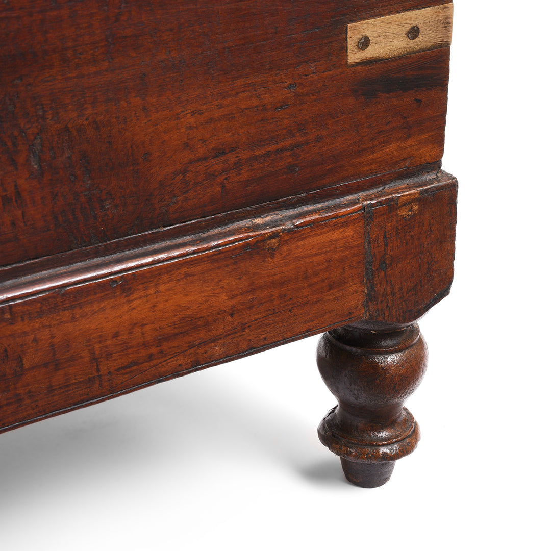 Leg Detail From Antique Brass Bound Jackfruit Military Chest | Indigo Antiques