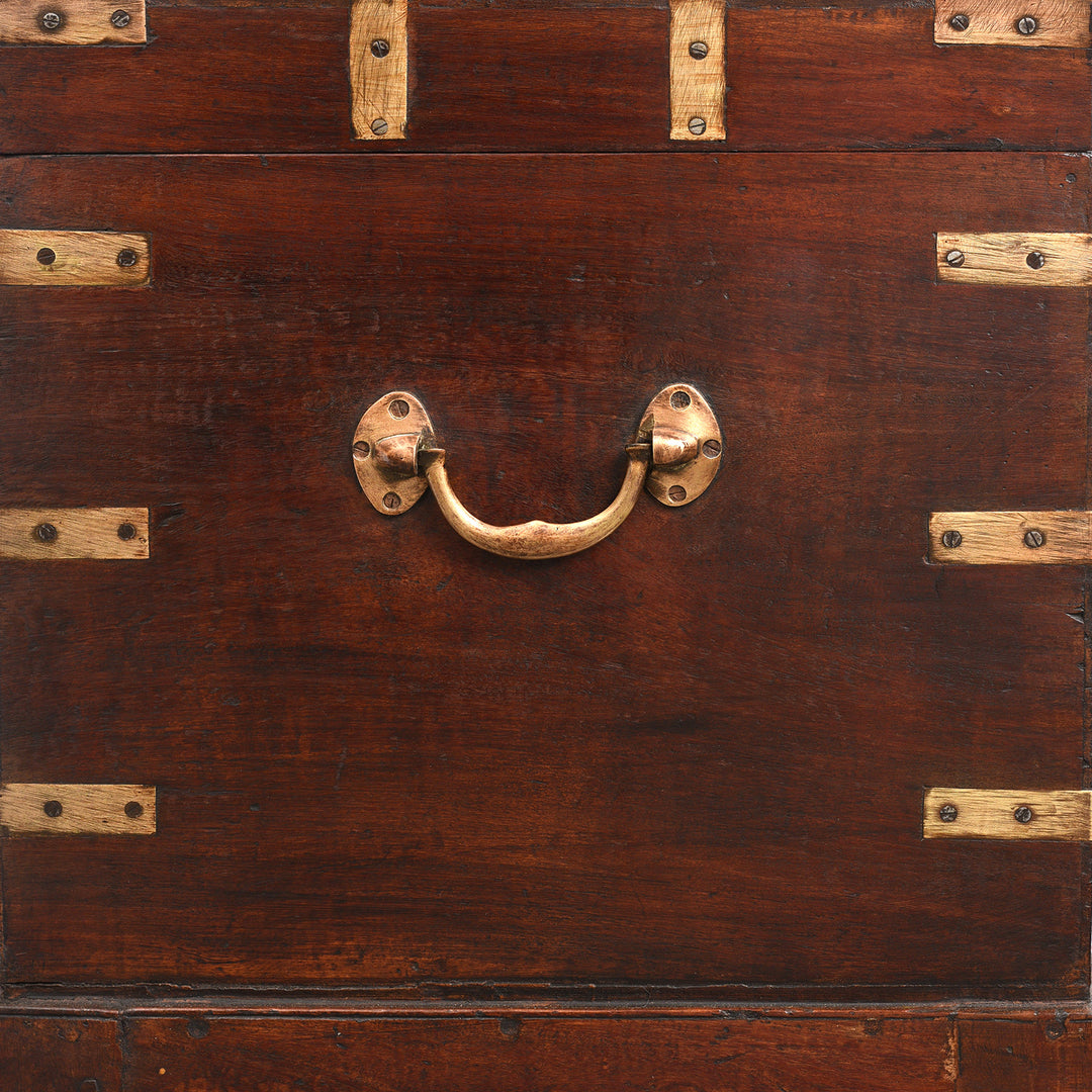 Handle Detail From Antique Brass Bound Jackfruit Military Chest | Indigo Antiques