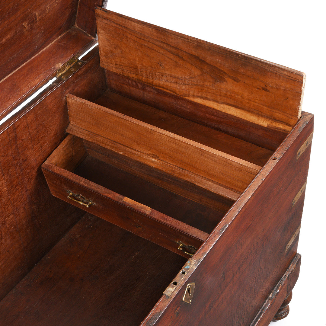 Candle Box Antique Brass Bound Jackfruit wood Military Chest | Indigo Antiques