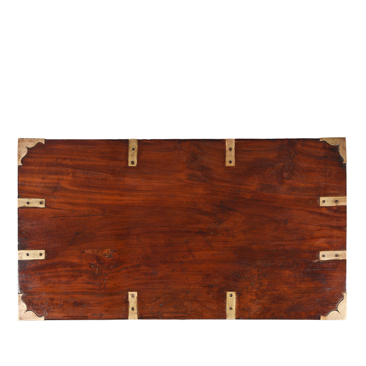 Top Of Antique Brass Bound Teak Military Chest | Indigo Antiques