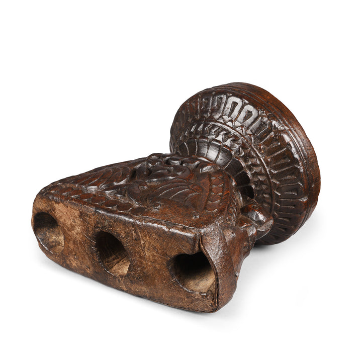 Bottom Of Antique Carved Teak Seed Drill From Gujarat | Indigo Antiques