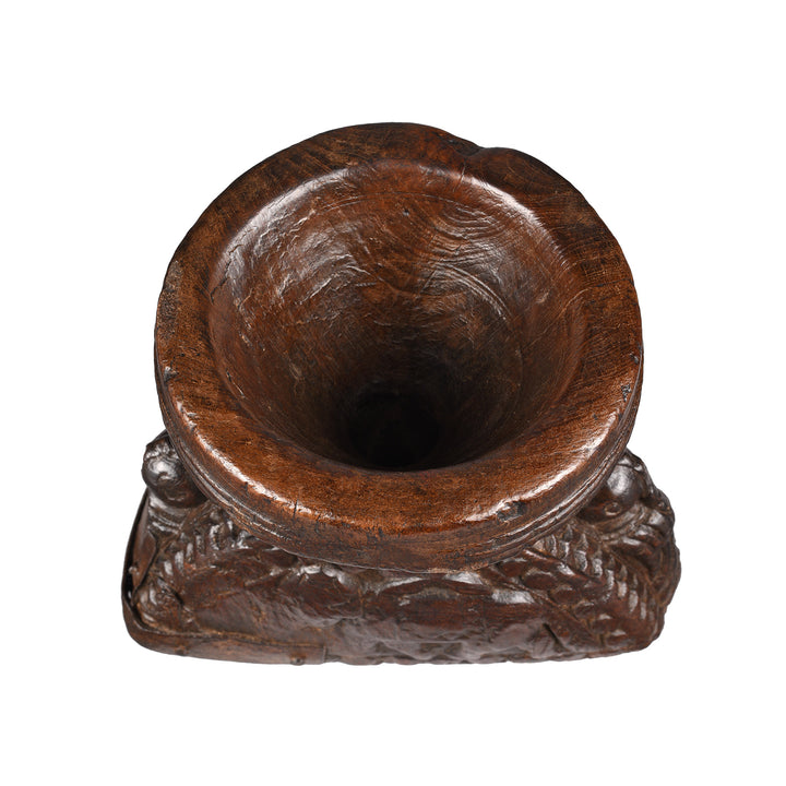 Top Down View Of Antique Carved Teak Seed Drill From Gujarat | Indigo Antiques