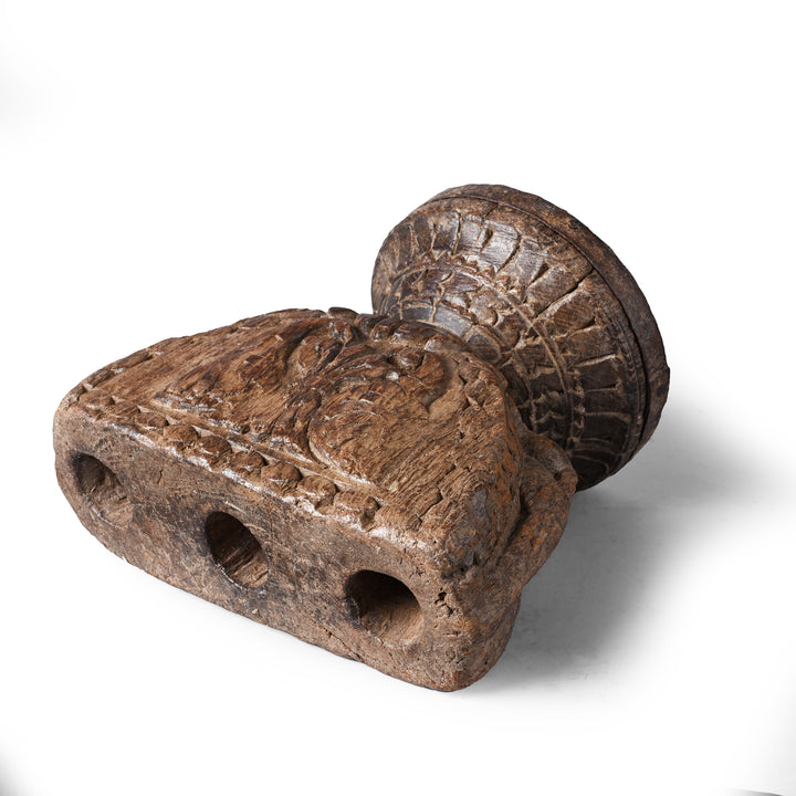 Underside Of Antique Indian Carved Seed Drill From Maharashtra | Indigo Antiques