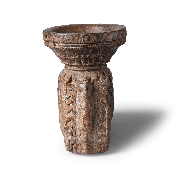 Side View Of Antique Indian Carved Seed Drill From Maharashtra | Indigo Antiques