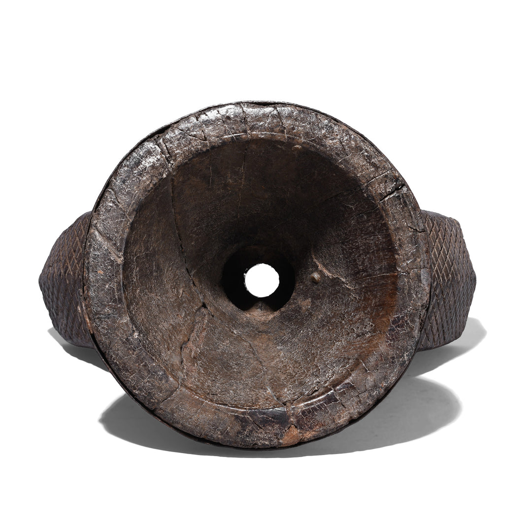 Top Down View Of Antique Carved Teak Seed Drill From Gujarat | Indigo Antiques