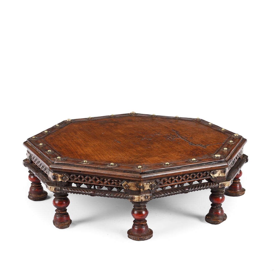 Antique Octagonal Bajot Low Prayer Table From Rajasthan | Indigo Antiques