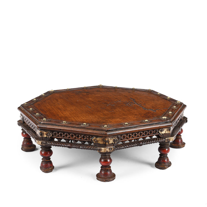 Antique Octagonal Bajot Low Prayer Table From Rajasthan | Indigo Antiques