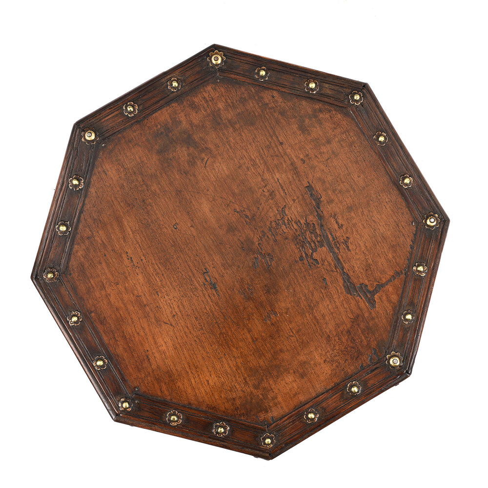 Top Down View Of Antique Octagonal Bajot Low Prayer Table From Rajasthan | Indigo Antiques