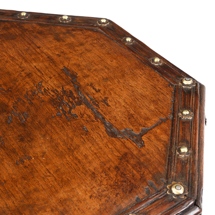 Surface Detail From Antique Octagonal Bajot Low Prayer Table From Rajasthan | Indigo Antiques