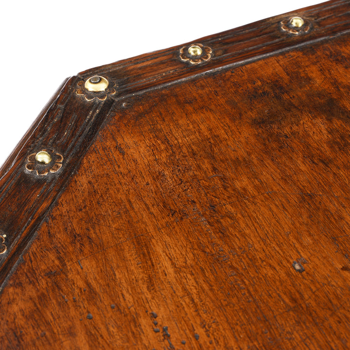 Surface Detail From Antique Octagonal Bajot Low Prayer Table From Rajasthan | Indigo Antiques